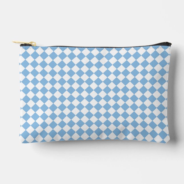 Blue White Checker Diamond Pattern Small Accessory Pouch (Front)