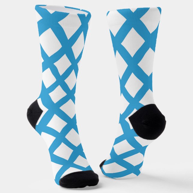 Blue White Checker Diamond Pattern Socks (Angled)