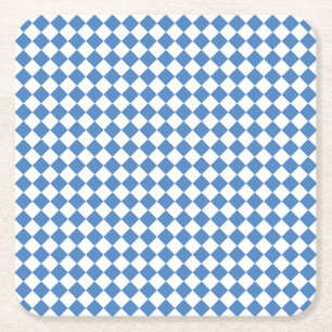 Blue White Checker Diamond Pattern Square Paper Coaster