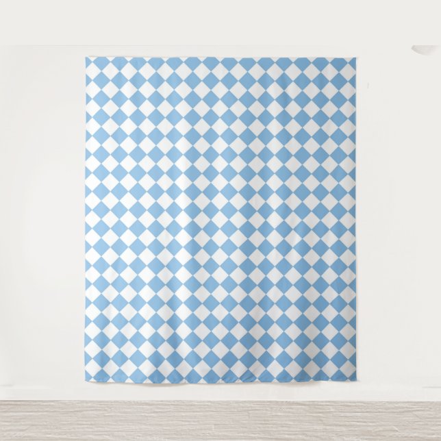 Blue White Checker Diamond Pattern Tapestry (Front)