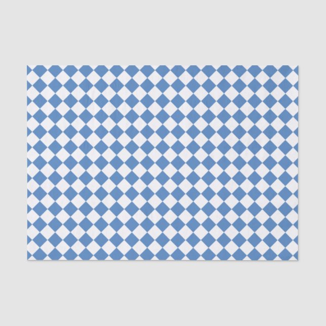 Blue White Checker Diamond Pattern Tissue Paper (Front)