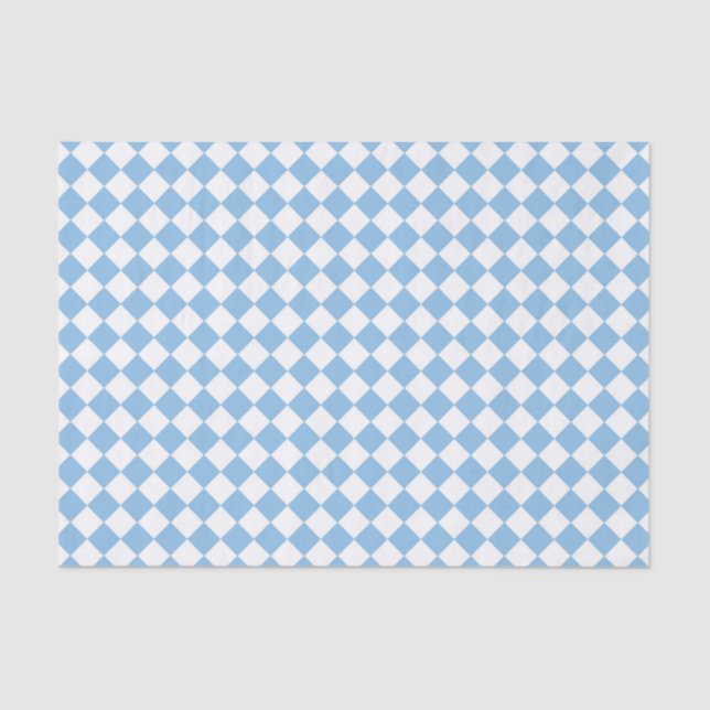 Blue White Checker Diamond Pattern Tissue Paper (Front)