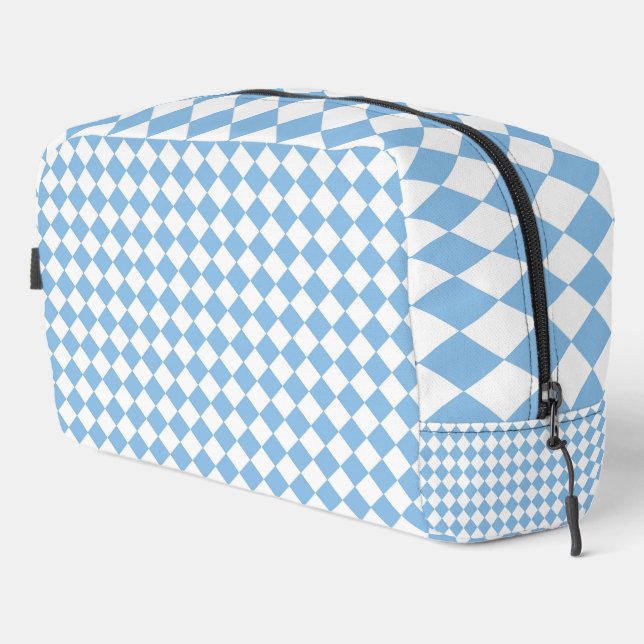Blue White Checker Diamond Pattern Toiletry Bag (Right Corner)