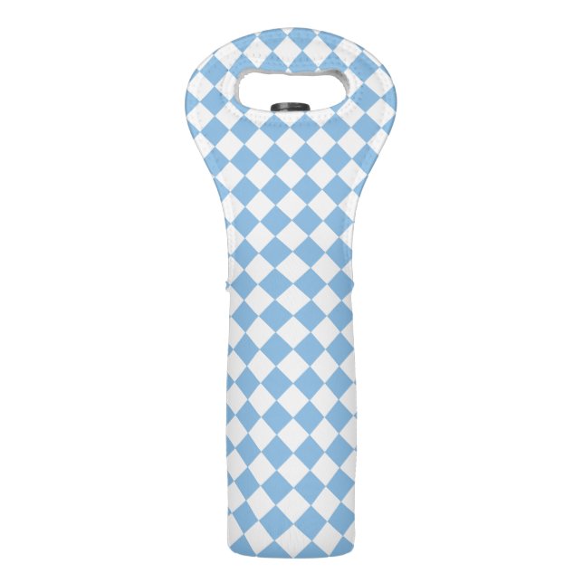 Blue White Checker Diamond Pattern Wine Bag (Front)