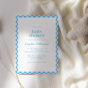 Blue White Checkerboard Retro Boy Baby Shower Invitation