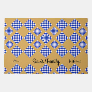 Blue White Checkered Beige Doormat