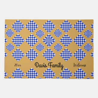 Blue White Checkered Beige Doormat
