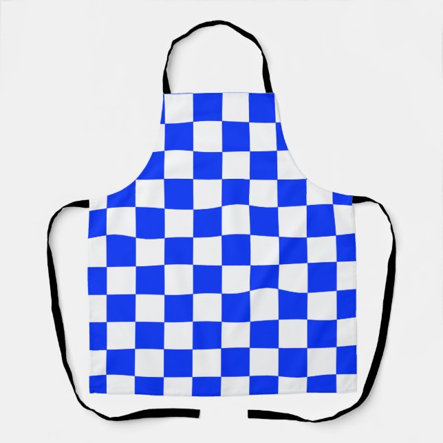 Blue White Checkered Check Pattern Apron (Front)