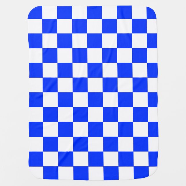 Blue White Checkered Check Pattern Baby Blanket (Front)