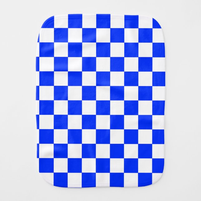 Blue White Checkered Check Pattern Baby Burp Cloth (Front)