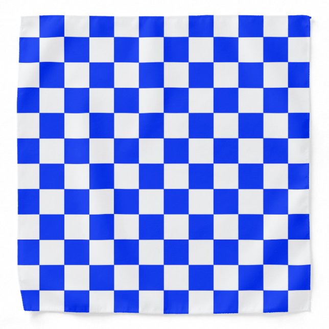 Blue White Checkered Check Pattern Bandana (Front)