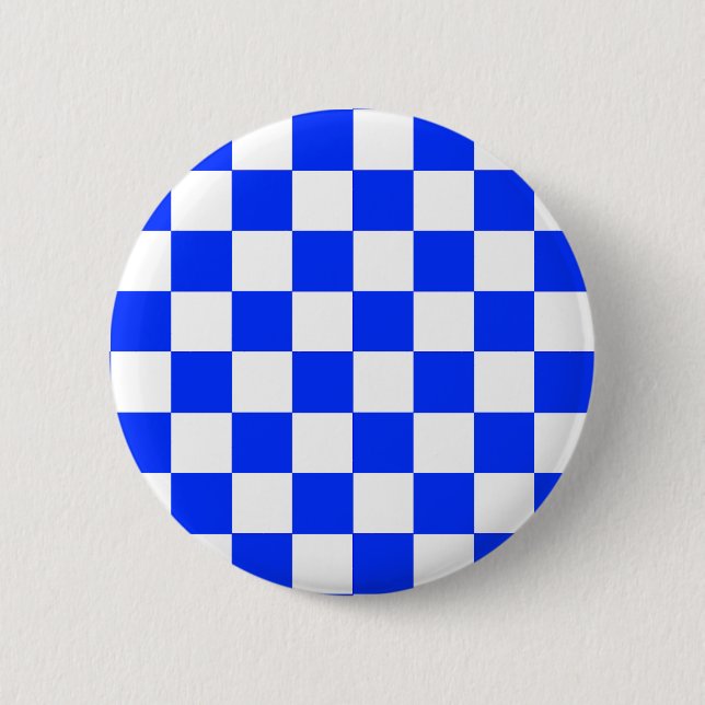 Blue White Checkered Check Pattern Button (Front)