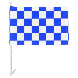 Blue White Checkered Check Pattern Car Flag