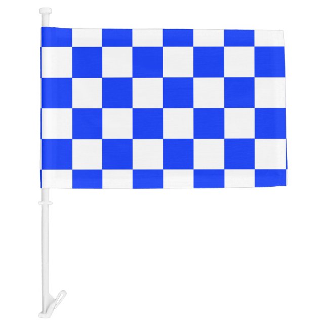 Blue White Checkered Check Pattern Car Flag (Front)