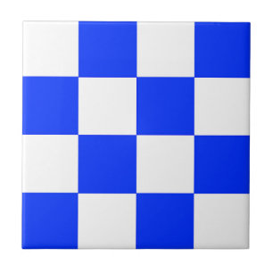 Blue White Checkered Check Pattern Ceramic Tile
