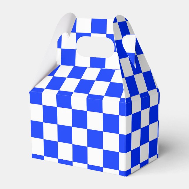 Blue White Checkered Check Pattern Favor Boxes (Front Side)