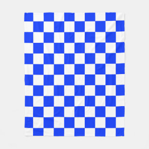 Blue White Checkered Check Pattern Fleece Blanket