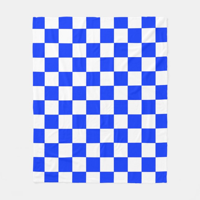 Blue White Checkered Check Pattern Fleece Blanket (Front)