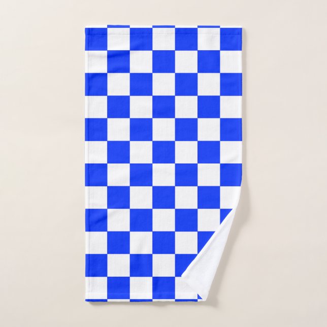 Blue White Checkered Check Pattern Hand Towel (Hand Towel)