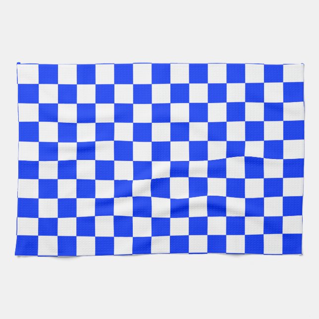 Blue White Checkered Check Pattern Kitchen Towel (Horizontal)