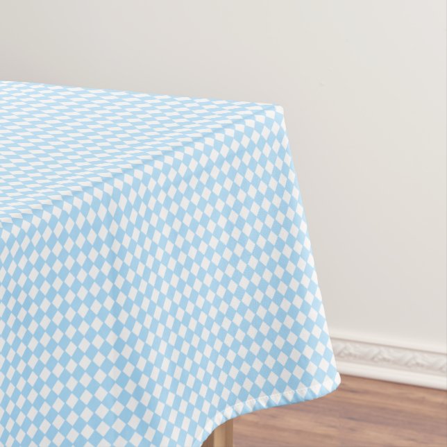 Blue White Checkered Check Pattern Modern Chic Tablecloth (In Situ)