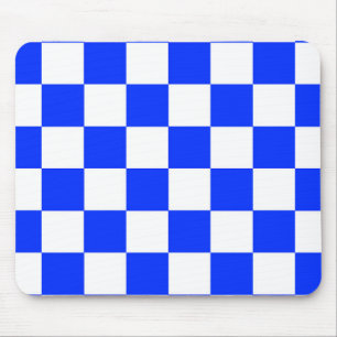 Blue White Checkered Check Pattern Mouse Pad