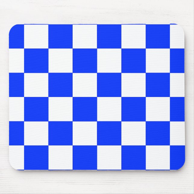 Blue White Checkered Check Pattern Mouse Pad (Front)