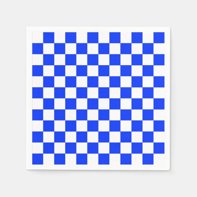 Blue White Checkered Check Pattern Napkins (Front)