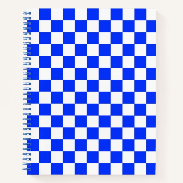 Blue White Checkered Check Pattern Notebook (Front)