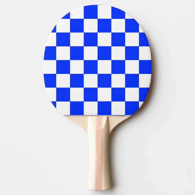 Blue White Checkered Check Pattern Ping Pong Paddle (Front)