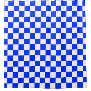 Blue White Checkered Check Pattern Shower Curtain