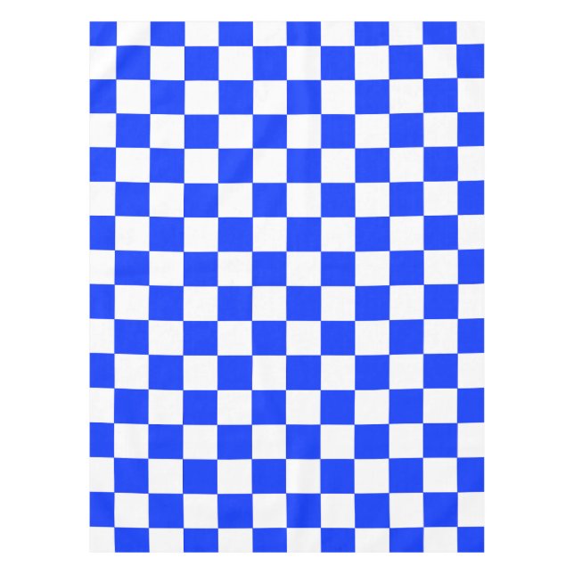 Blue White Checkered Check Pattern Tablecloth (Front)