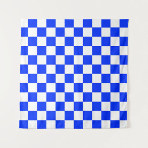 Blue White Checkered Check Pattern Tapestry