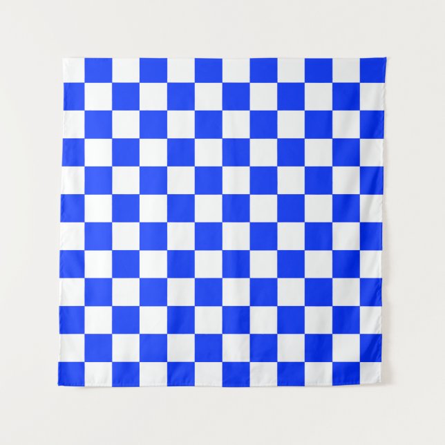 Blue White Checkered Check Pattern Tapestry (Front)