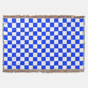Blue White Checkered Check Pattern Throw Blanket