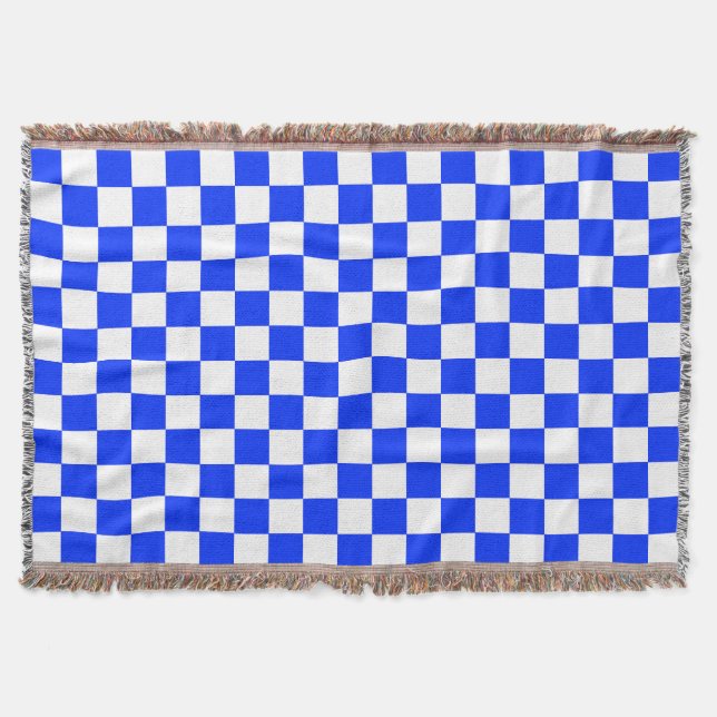 Blue White Checkered Check Pattern Throw Blanket (Front)
