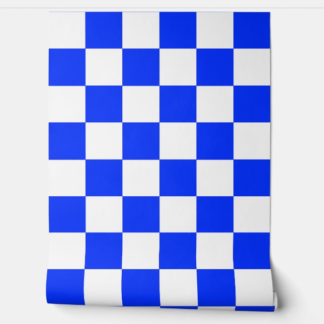 Blue White Checkered Check Wall Decor Wallpaper (Unrolling)