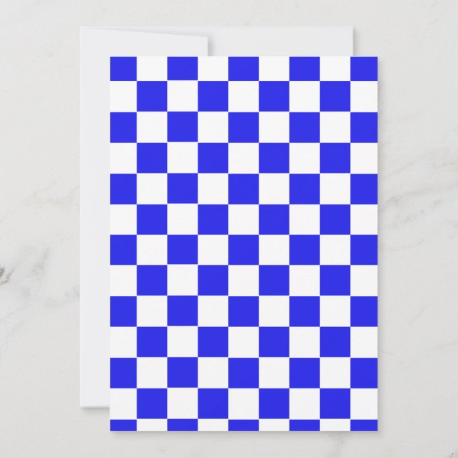 Blue & White Checkered CUSTOM Wedding Invitation (Back)