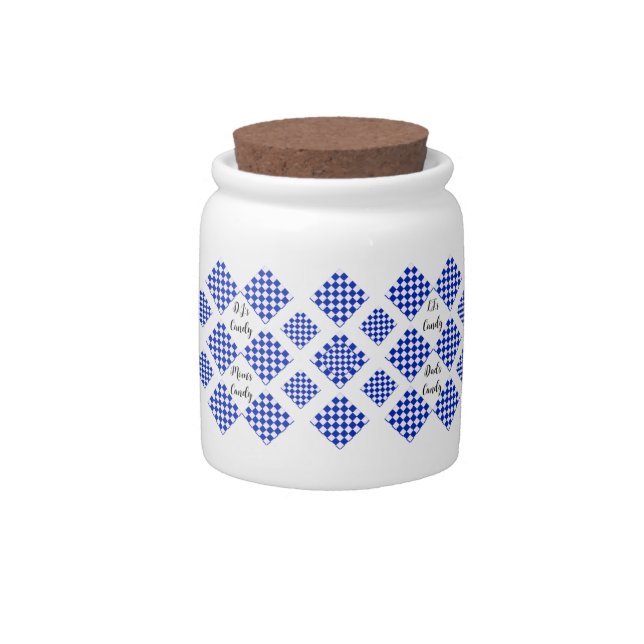 Blue White Checkered Diamond Candy Jar (Front)