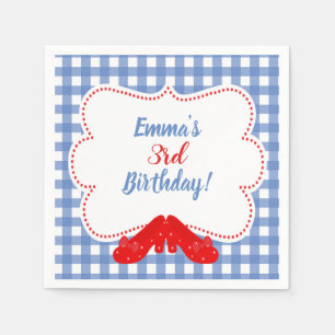 Blue & White Checkered Gingham Red Shoes OZ Party Napkins