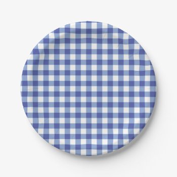 Blue & White Checkered Gingham Squares Oz Party Paper Plates by printabledigidesigns at Zazzle