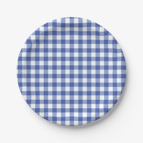 Blue  White Checkered Gingham Squares OZ Party Paper Plates