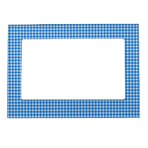 Blue White Checkered Gingham Stripe Pattern Magnetic Frame