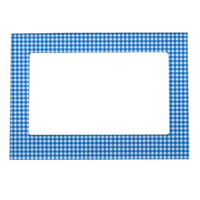 Blue White Checkered Gingham Stripe Pattern Magnetic Frame (Front)