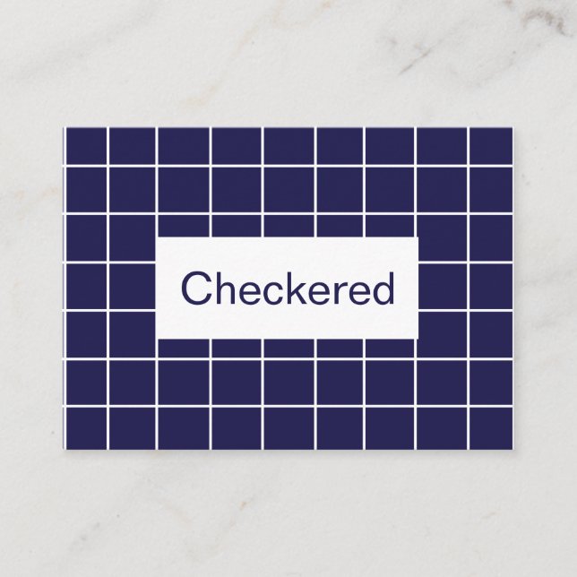 Blue White Checkered Grid Pattern Business Card (Front)