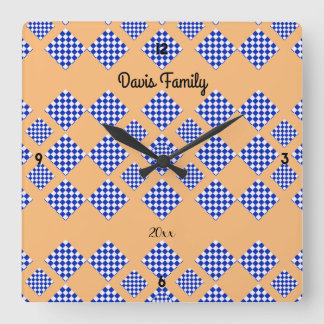 Blue White Checkered Light Beige Square Wall Clock