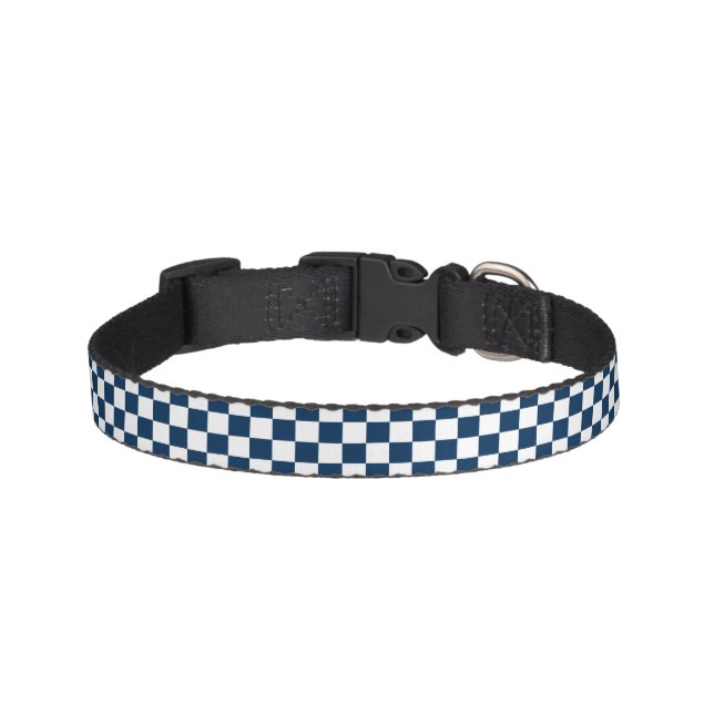 Blue White Checkered Pet Collar (Front)