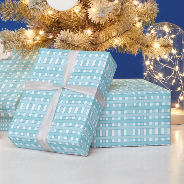 Blue White Checkered Plaid Pattern Wrapping Paper (Holidays)