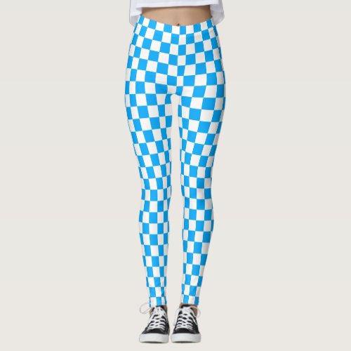 Blue  White Checkered Spandex Leggings