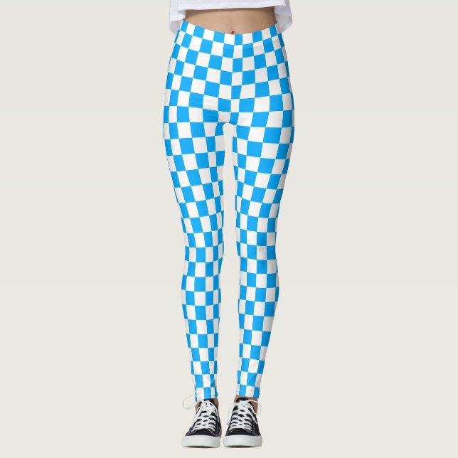 Blue & White Checkered Spandex Leggings (Front)